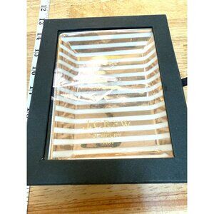 J.Crew Striped Jewelry Tray White & Gold Glass Decorative Dish 6" X 4.5" Gift